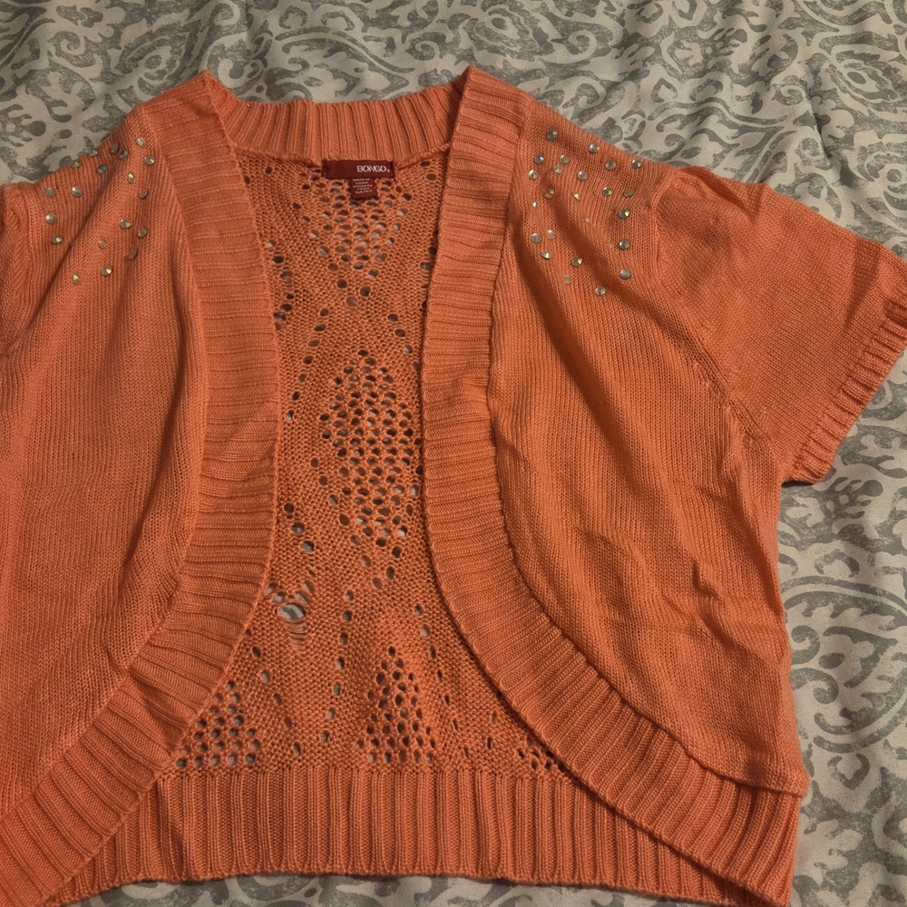 BONGO Vibrant Orange Knit Shrug with Stud Details